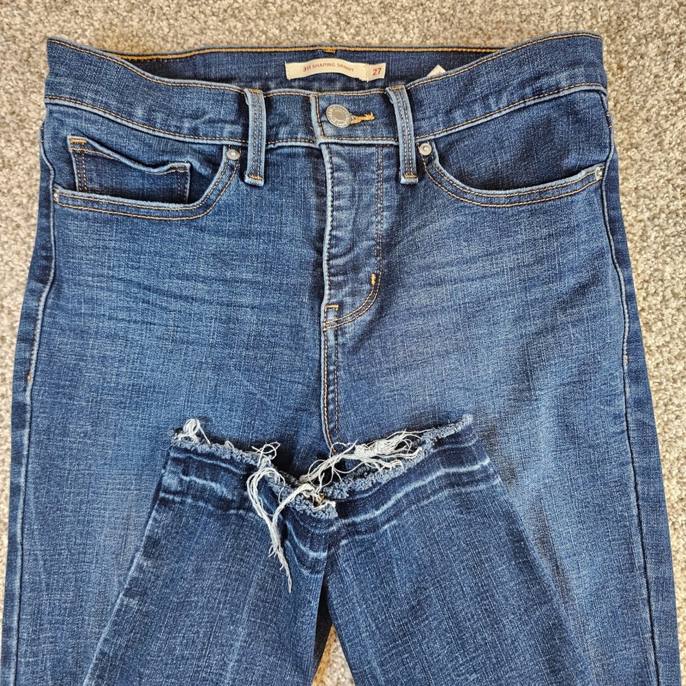 Levis 311 Shaping Skinny Jeans Blue Denim Raw Hem 27 Mid Rise Stretch